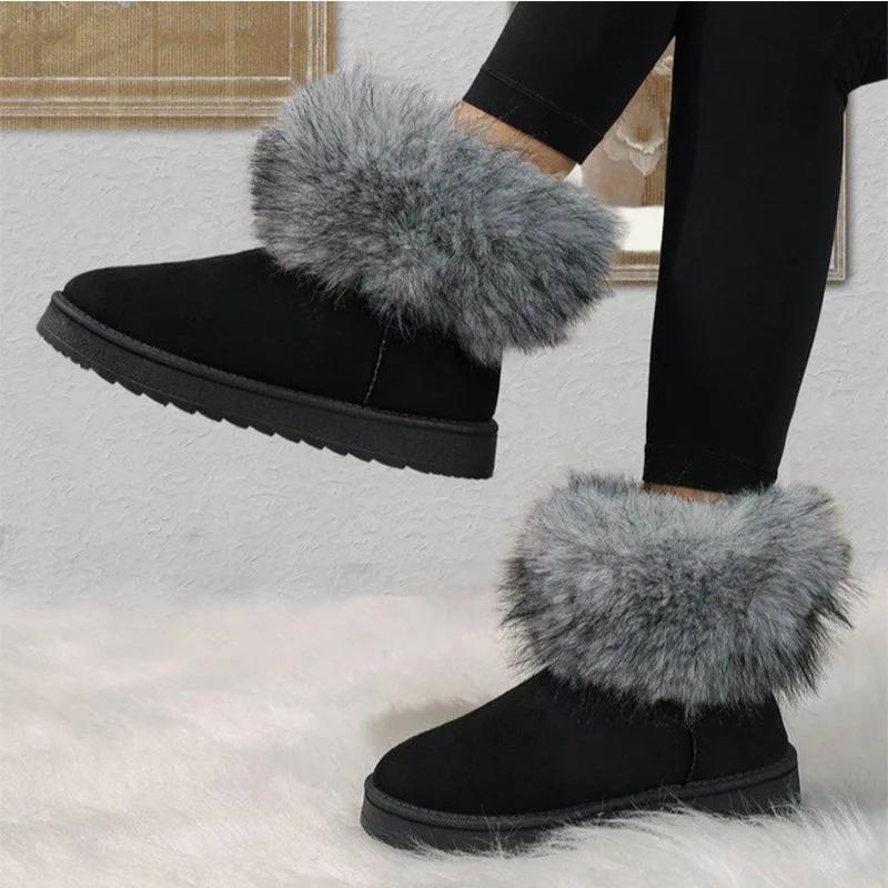 Fashion Winter Women Boots Suede Thermal Sleeves Keep Warm Mid-Calf Snow Boots Ladies Comfortable Platform Shoes Zapatos Mujer Size 43