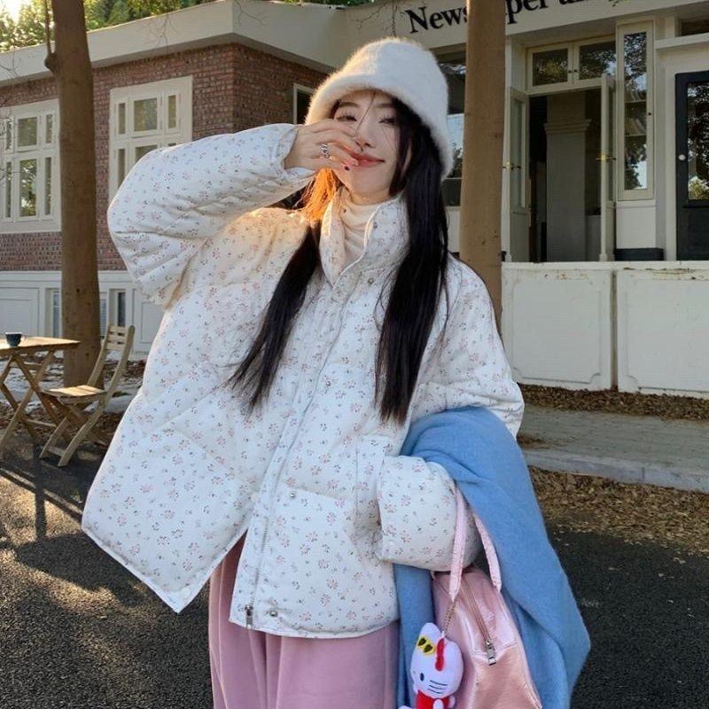 Sweet Printing All Match Hooded Jackets Y2K Zipper Top Loose Coat Preppy Style Fashion Casual Thicken Warm Women Parkas