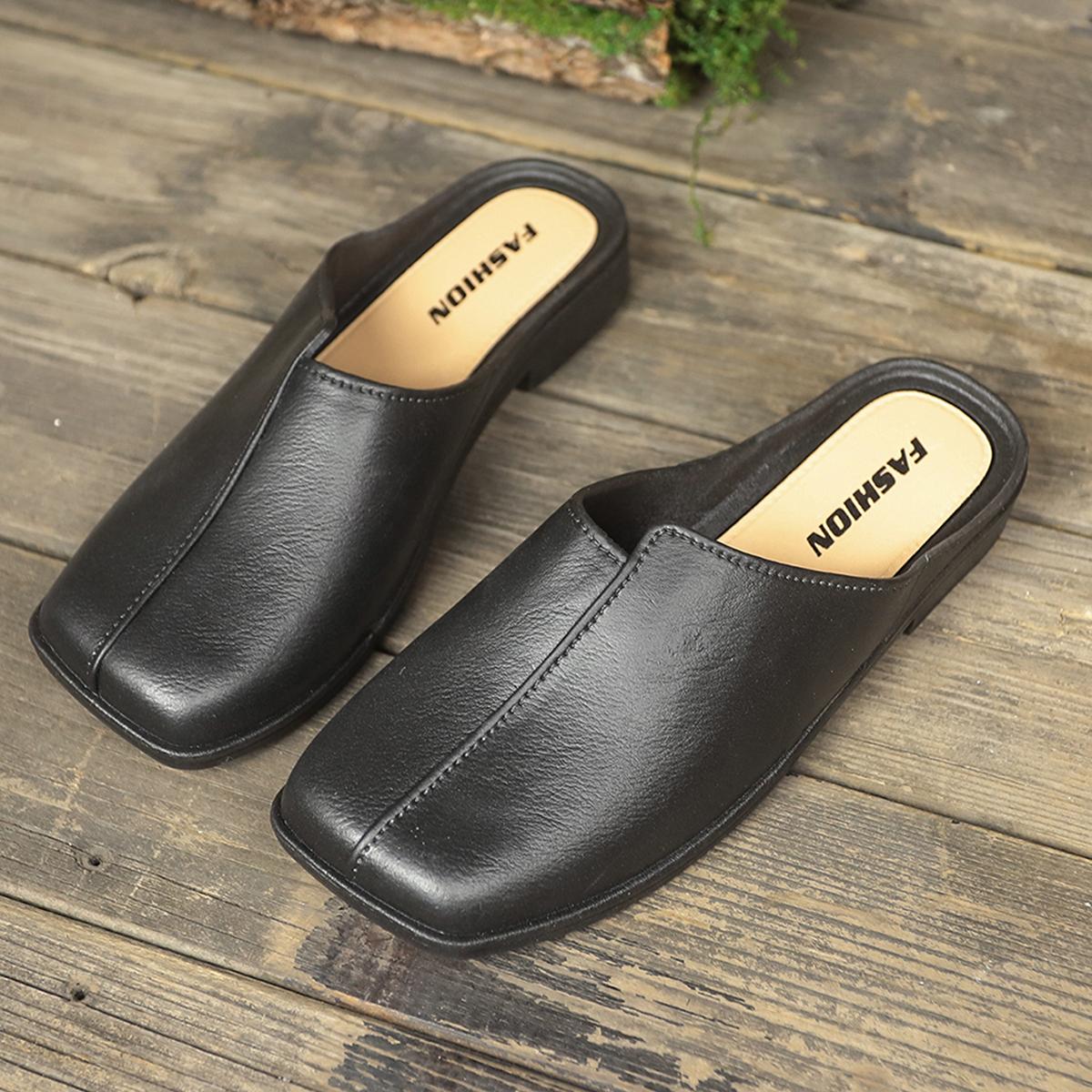 

Fashion Spring New Baotou Slippers Women s Fashion Square Head Deep Mouth Waterproof Soft Sole Anti-slip Wear-resistant Flat Sandals 36