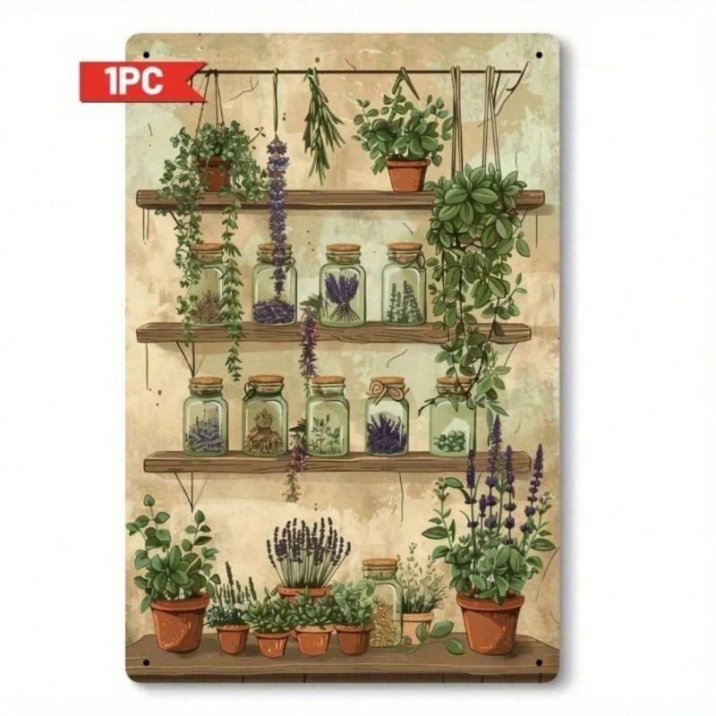 Metal Wall Art Vintage Botanical Herb Garden 8x12 Inch Rustic Farmhouse Tin Sign for Kitchen