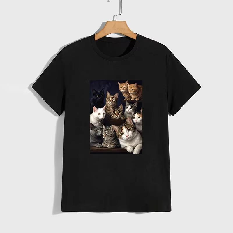 Cute Cat Pattern Tshirt High Grade 100 Cotton Short Sleeve Top 2026 Summer Unisex Unisex Daily Casual Fashion Tees Unisex Clothes