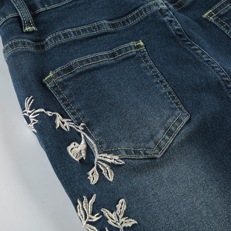 Plant Printed Embroidery Y2K Flare Jeans Women Vintage Skinny Boot Cut Trousers Fashion Street 2000s Denim Pants Fall