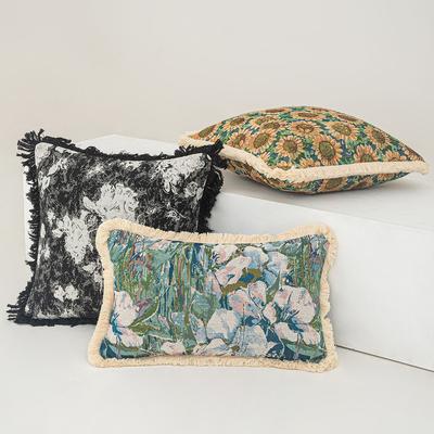 European Classical Jacquard Pillow Case Oil Painting Style Sunflower Tassel Waist Pillow Case Living Room Sofa Cushion Pillow Case