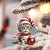 Flat Surface Acrylic Pendant With Cute Cat Wearing Christmas Hat Design Decor