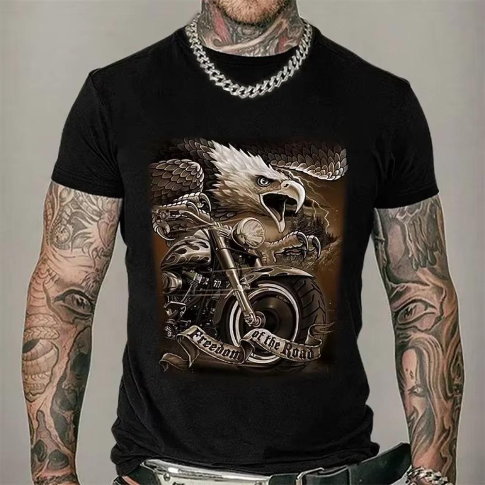 Motorsykkel T-skjorte Menn 3D Ørn Grafikk Kortermet Vintage Streetwear Kjøre Biker T-skjorte For Menn Klær Oversized T-skjorter Topper
