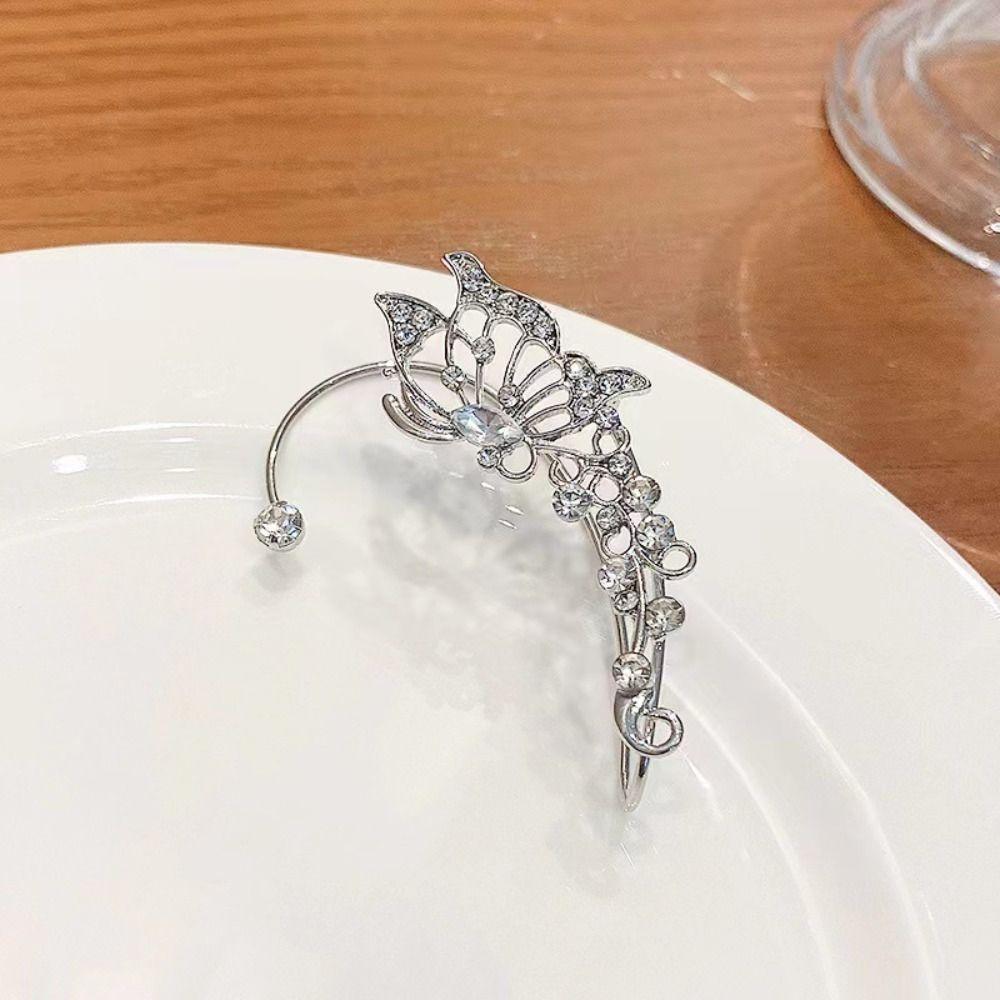 Elegant Butterfly Ear Cuff Sparkling Zircon Women Ear Loop Crystal Clip Earrings Versatile Jewelry