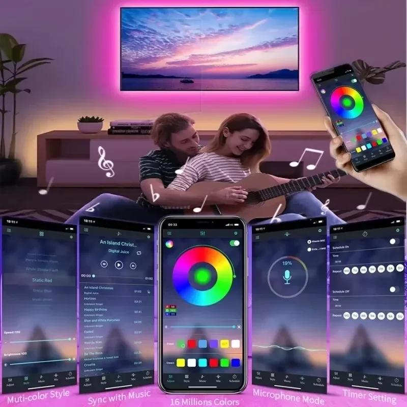 Led Tape 1-30M 5V Usb 5050 Rgb Led Lights Strips Bluetooth Wifi Remote App Control Led I String Christmas Lightning Room Decor