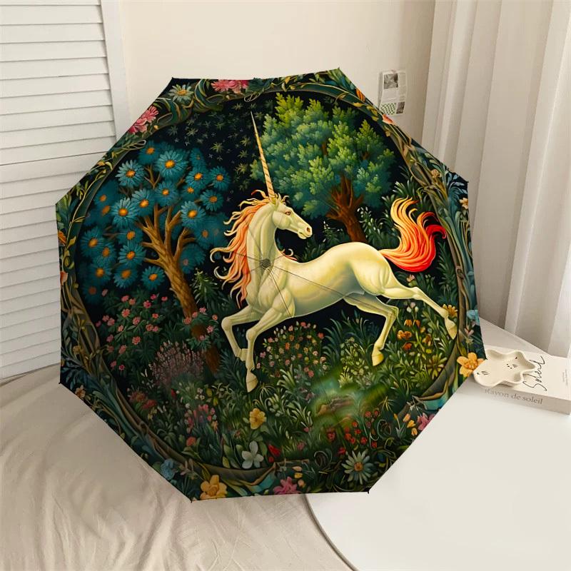

1pc unicorn floral Automatic Open/Close Umbrella with Windproof, 8-Rib Sturdy Canopy, Durable Ribs, Fashionable Design1129A