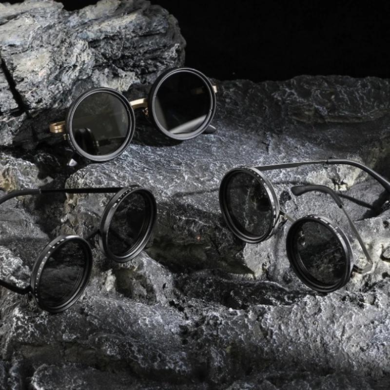 Adjustable Sunglasses Stylish Round-Frame Rotating Graduated-Tint Lenses Outdoor Sports Travel Uv-Protective Eyewear