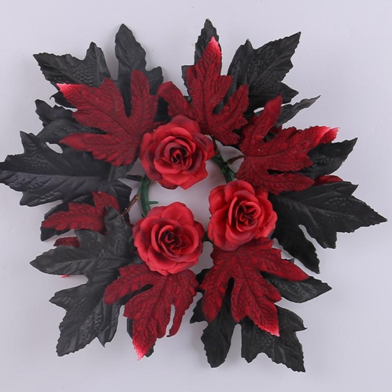 Fall Maple Leaf Candle Wreaths Pack of 5 Tealight Candle Holders Rings for Halloween Parties Table Centerpieces Decors