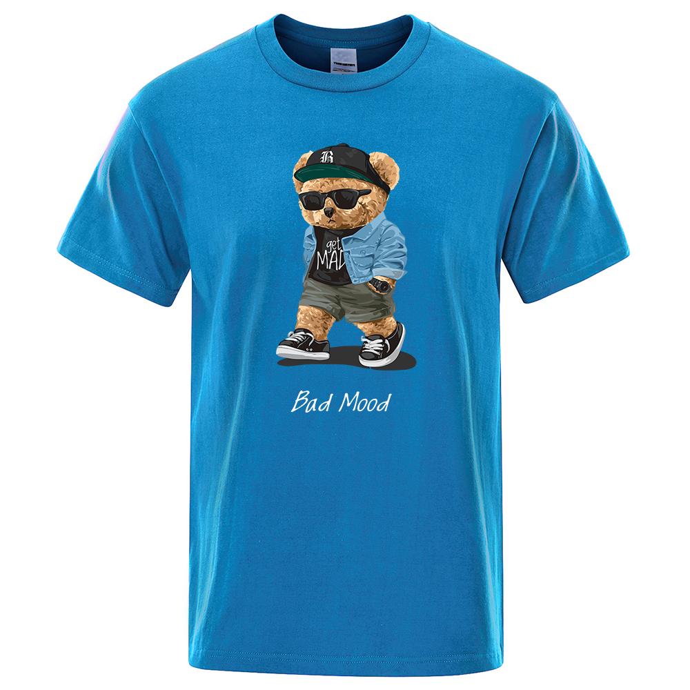 Summer Casual T Shirt Get Mad Bad Mood Walking Silent Ted Bear Short Sleeve Mens T-shirt Hip Hop Tops Loose Oversized Men Tees
