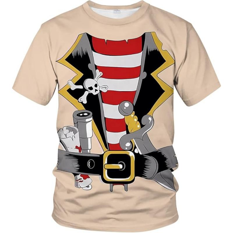 Fashion Men's Crew Neck Short Sleeve 3D Skull Color Printed Skull Short Sleeve Crew Neck T-Shirt