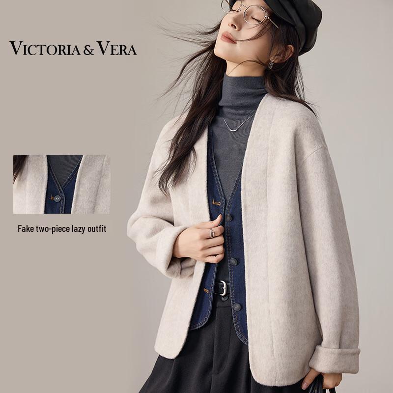 

VICTORIA&VERA Женское короткое пальто из смесовой шерсти с цветовыми блоками L