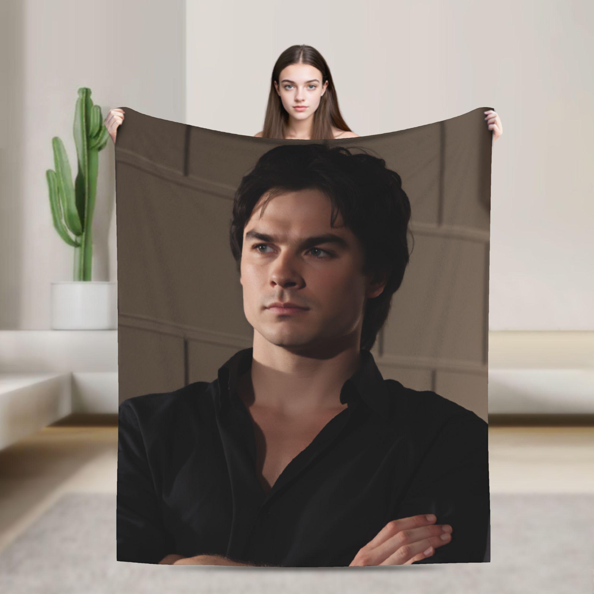 Damon Salvatore Blanket  Picnic Flannel Throw Blanket For Bedroom Warm Soft Design Quality Bedspread Gift 75x90cm