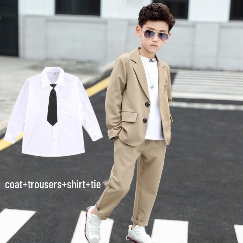 High Street Handsome Three-Piece Boy's Suit: White Long-Sleeve Shirt & Street Style Casual Set for Kids