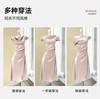 Acetate satin dress for women, new summer off-shoulder sophisticated off-shoulder sway neckline, waist-cinching hip-wrapping long dress
