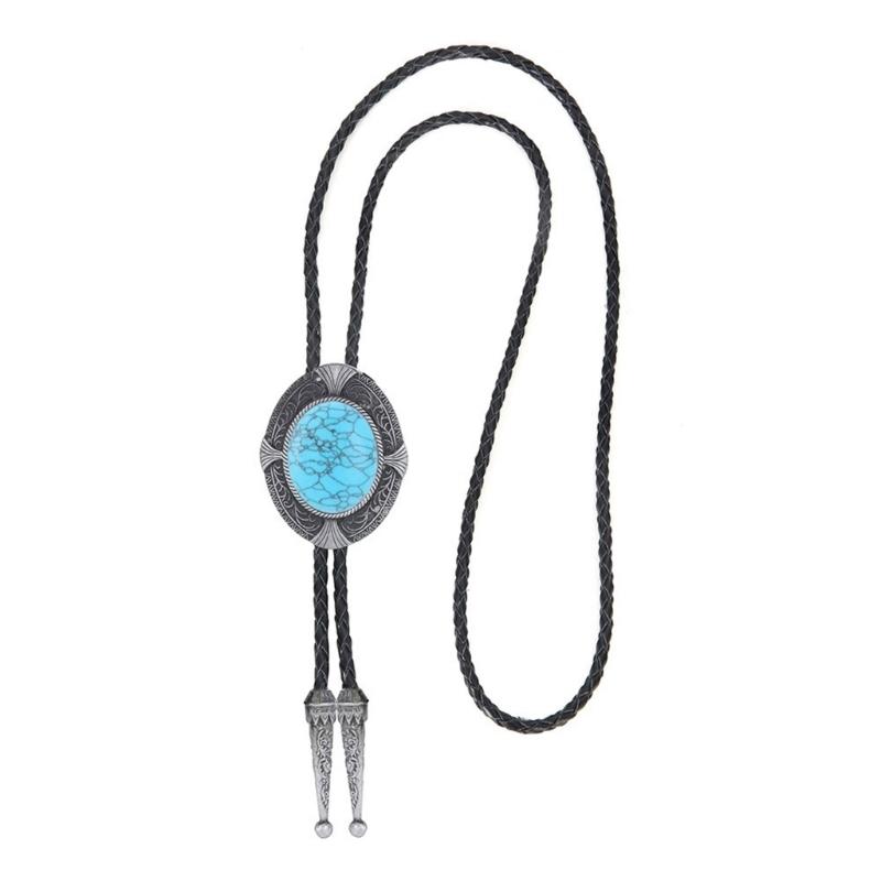Turquoise Bolo Tie for Adult Unisex Vintage PU Leather Necktie Rope Necklace Jewelry Rodeos Tie Formal Event Shirt Tie