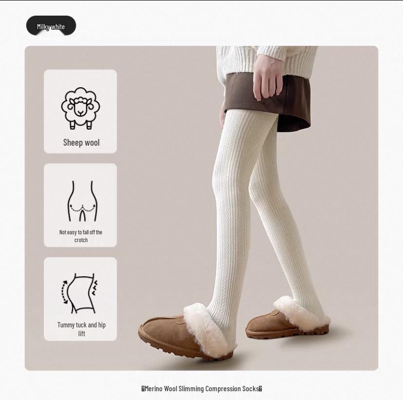 Women's Thickened Wool Cable Knit Pantyhose - Cashmere Warm, Vertical Stripe, Hip-Lifting Leggings with Right-Angle Heel for Autumn & Winter