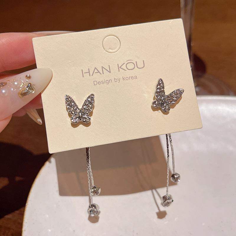 Super Fairy Crystal Butterfly Earrings Women's Niche High-end Sense Versatile Temperament Pearl Stud Earrings