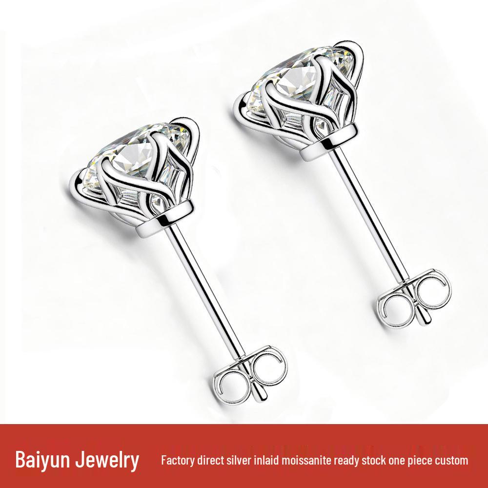 Xiaohongshu Internet Celebrity Moissanite Six-Claw S925 Silver Cartilage Stud Earrings for Women - Classic Fashion. 0.5 carat * 2