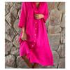Women's Plus Size White Summer Shirt Dress - Mid-Sleeve, Single-Breasted, Knee-Length with Relaxed Fit