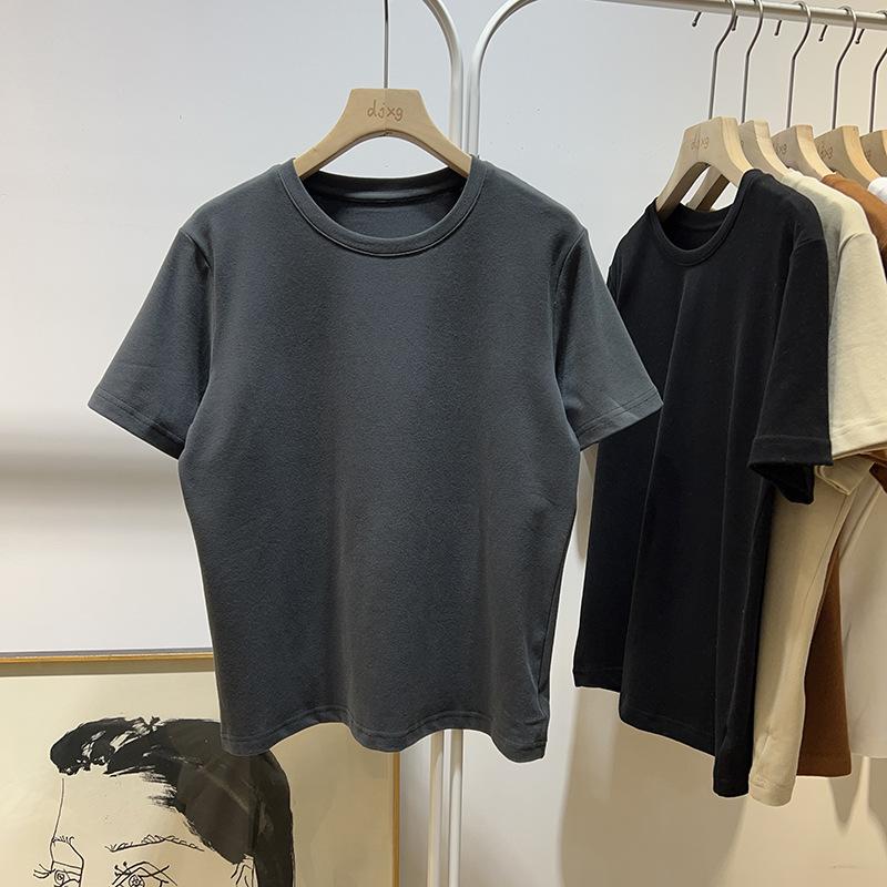 Shoulder pure cotton short-sleeved t-shirt women's loose casual versatile top thickened t-shirt pure cotton inner bottoming shirt