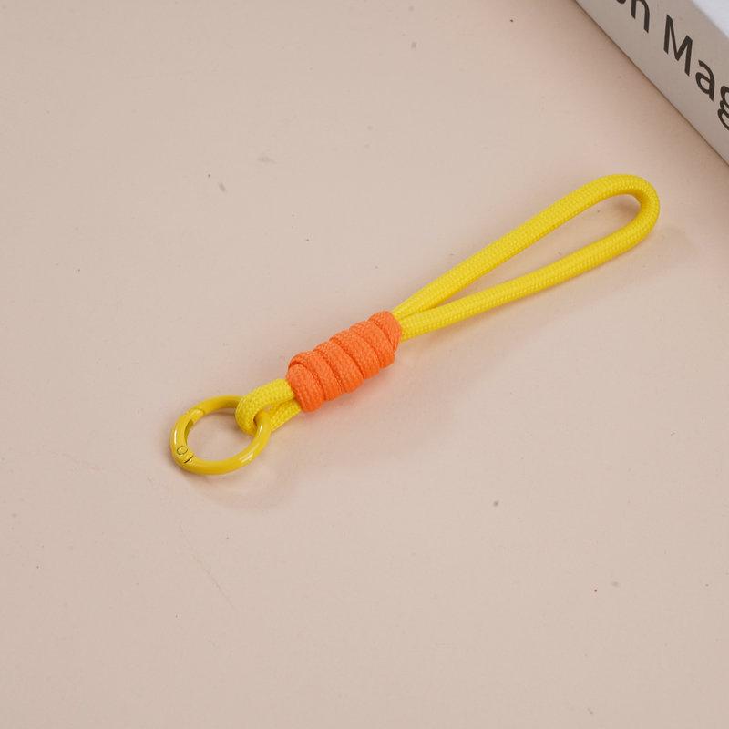 Multifunctional Color Block Woven Lanyard Keychain with Cartoon Plush Bag and Perler Bead Pendant