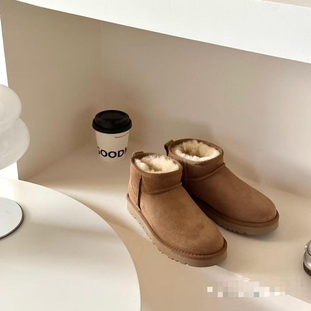 Sangpo Village Damen Winter Schneestiefel aus Schaffell - Zhou Dongyu Stil, Dicke Sohle, Kurzes Baumwoll-Design