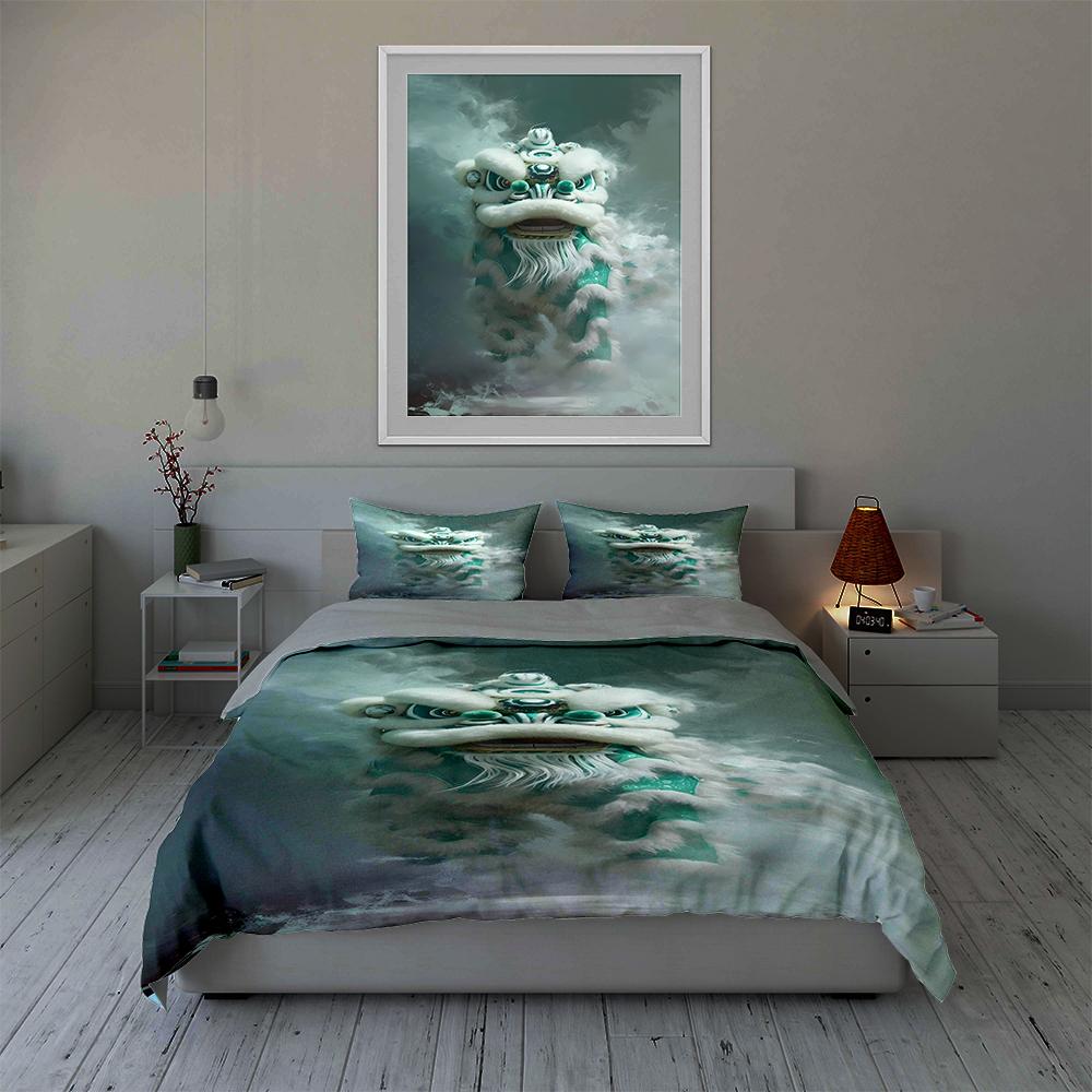Green lion face Bedding Duvet cover sets Duvet covers Pillowcases gifts (1 * Duvet Cover 2 * Pillowcases, without duvet insert)