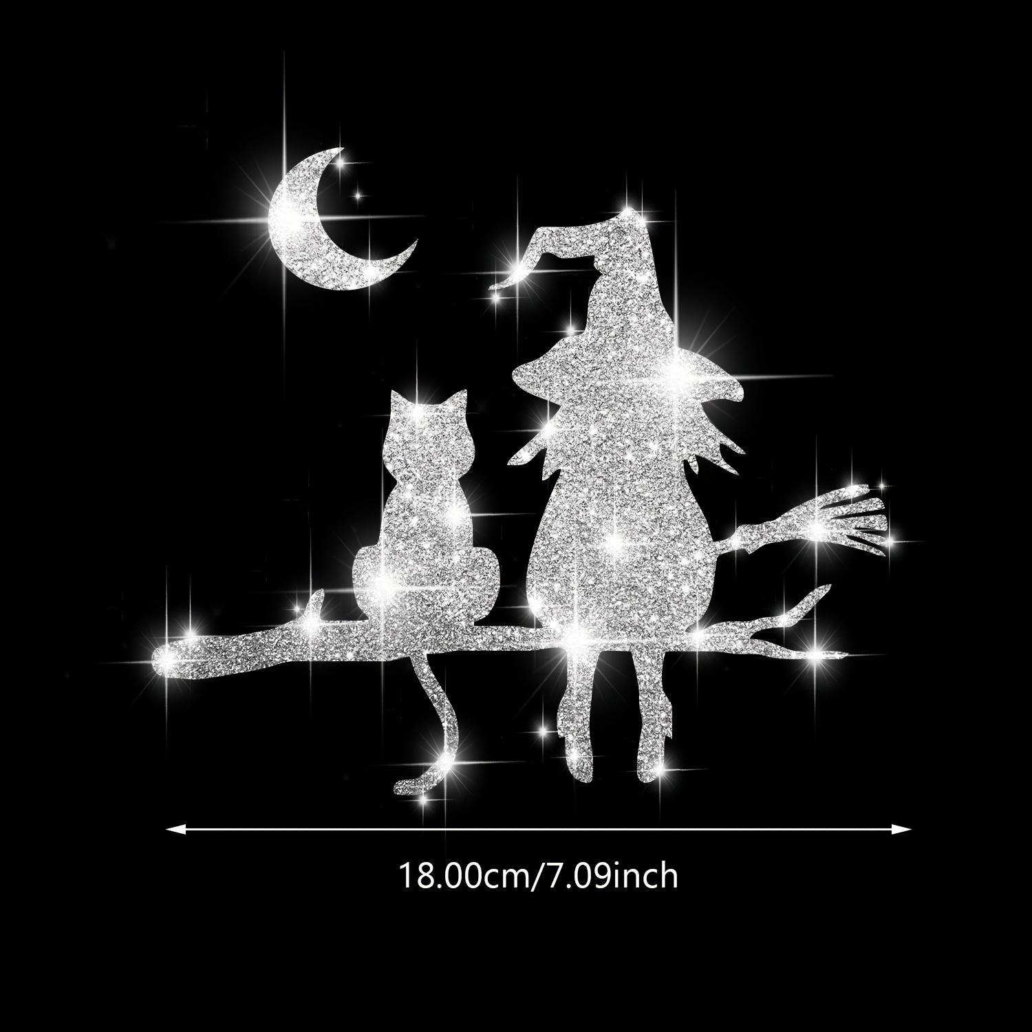 

1PC Cute Cat and Witch Imitation Diamond Glitter Window Glass Stickers Waterproof for Bedroom Kitchen Halloween Vinyl Decals