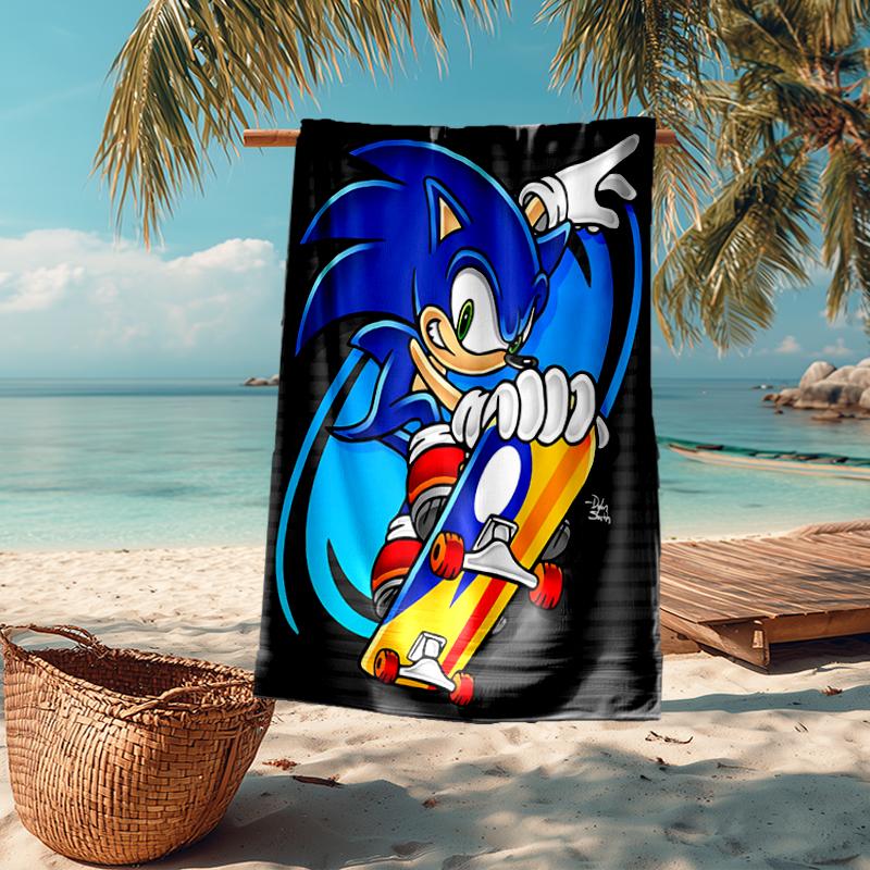 Ultra-Soft Beach Towel with Sonic Theme,Ideal for Pool - Camping, Diving - Perfect Travel Essential, Vibrant Beach Towel.
