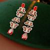 Silver Needle New Chinese Zircon Leaf Water Drop Earrings Light Luxury Premium Sense Earrings Retro Court Style Temperament Earrings Women