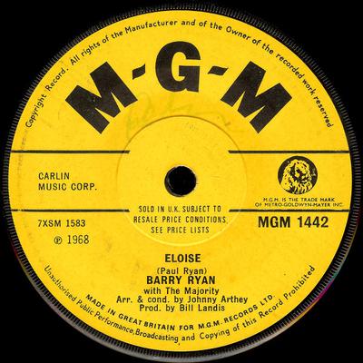 7inch Record BARRY RYAN - Eloise MGM1442 MGM Records 1968 UK Rock Used