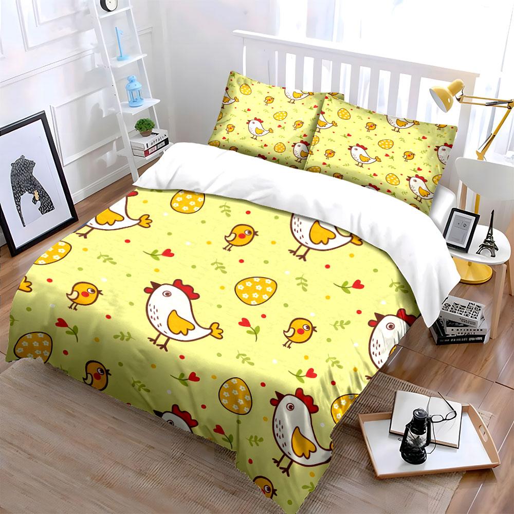 Chicks, Hens, And Egg Pattern Background Printed Duvet Cover Set1 Duvet Cover+2 Pillowcasemulti Size Bedroom Bedding Decor