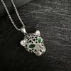Bijoux Hip-hop Européens et Américains Collier Pendentif Tête de Léopard Yeux Rouges et Verts