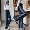 Plus Size Women's Black Denim Pants, Loose Elastic Waist, Wide-Leg, Straight, Floor-Length, Winter Extra Thick, Slimming, Fits Up to 200 Jin.