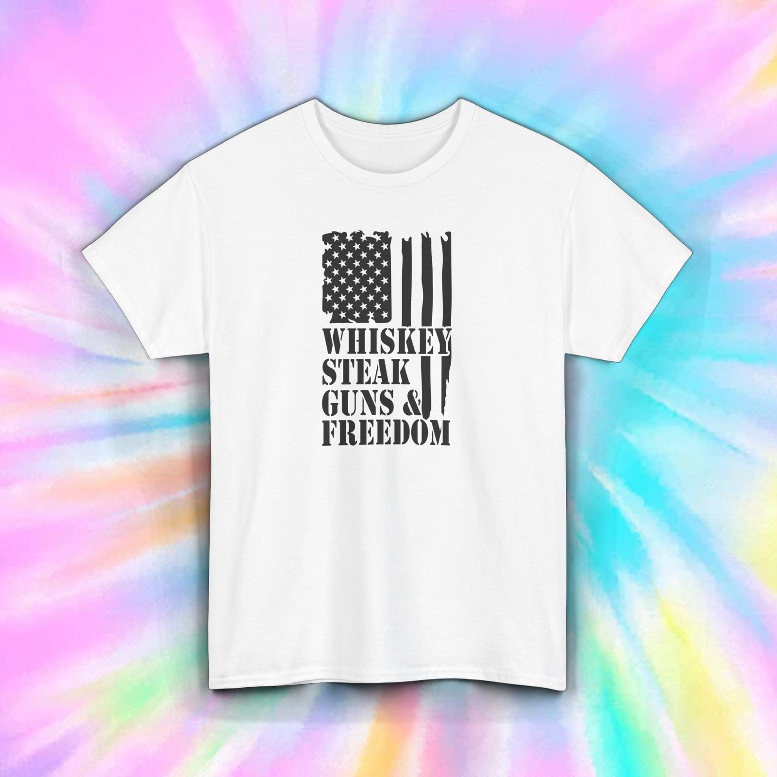 Whiskey Steak Guns Freedom T-Shirt USA Flag Patriotic Military Tee S-5XL L