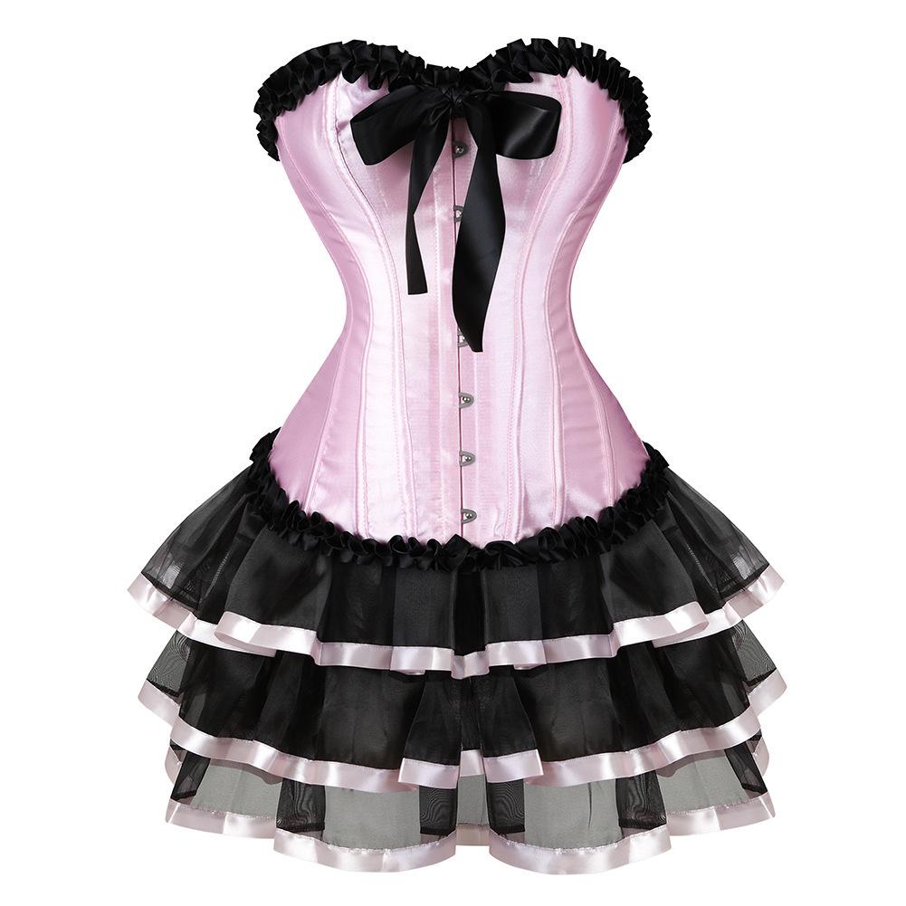 Set Due Pezzi Shapewear Donna Forma Palazzo Top Corsetto Modellante con Bordi Arricciati Gonna Corta