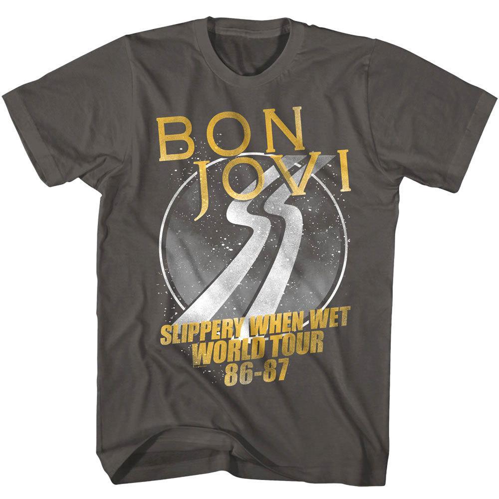 Bon Jovi Slippery When Wet World Tour 1986 Men's T Shirt Rock Band Album Merch