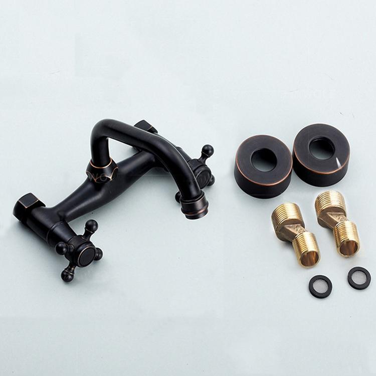 Antique Brass Wall Mounted Basin Faucets Bathroom Faucet Dual Handles Bathtub Hot Cold Water Mixer Tap