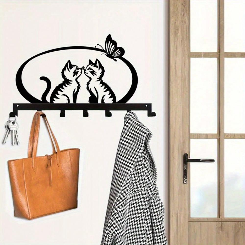 Kissing Cat Key Hooks Set 7 Hooks Rustproof Wall Mounted Organizer for Keys Towels Kitchen Decorative Home Storage