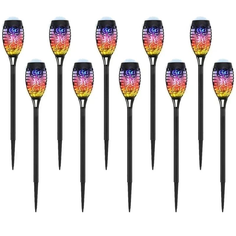 1/2/4/6/8/10/12Pcs Solar Flame Torch Light Flickering Light Waterproof Garden Decoration Outdoor Lawn Path Yard Patio Floor Lamp