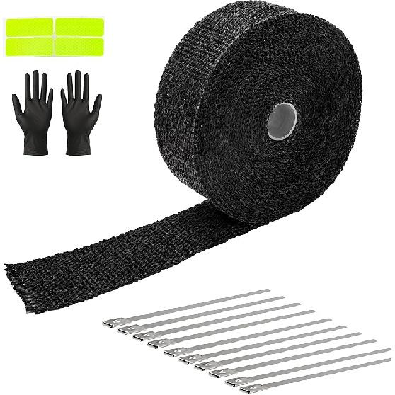 Exhaust Heat Wrap Roll 2" X 16' Black Fiberglass Heat Shield Tape 1 Rolls 5Cm X 5M With 10Pcs Stainless Ties For Motorcycle Car Truck