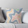Retro Liquid Swirl Abstract Pattern Light Blue Pink Green Yellow Cream  Throw Cushions & Pillows Without Core