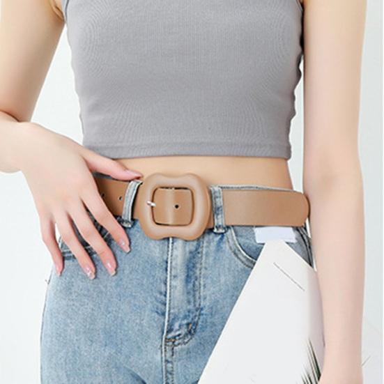Women Belt Multi Holes Adjustable Length Gourd Buckle Faux Leather Waistband Solid Color Belt Decorative Jeans Accessories
