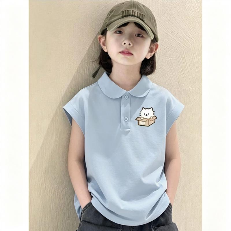 Girls' Sleeveless Pure Cotton Polo Shirt - Casual and Trendy Summer Top