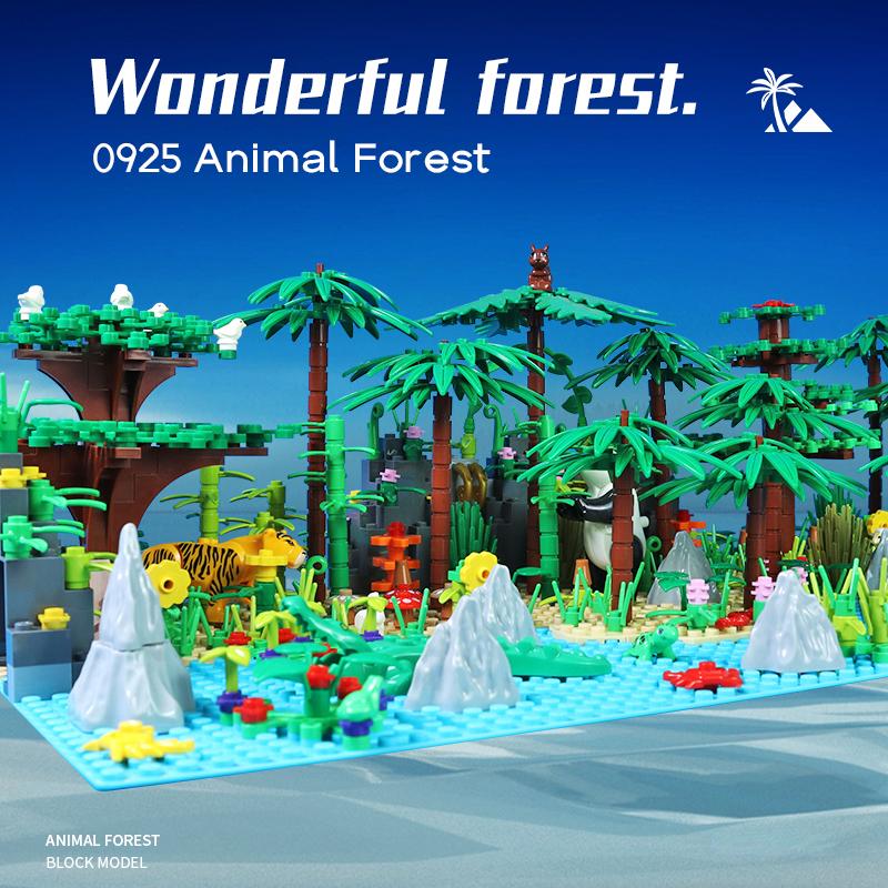 MOC Jungle Wild Animals Building Blocks DIY Toys for Boys Girls Forest Trees Blocks Compatible City Baseplate Kids Montessori