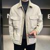 Black Lapel Jacket Tooling Men's Spring and Autumn Solid Color Coat Top Versatile Loose Simple Casual