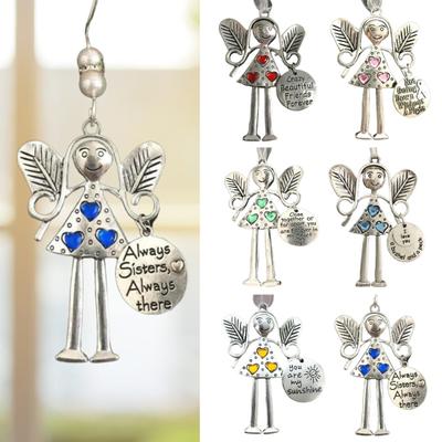 Angle Girl Hanging Decoration Iron Art Silver Color Wing Love Heart Rhinestone