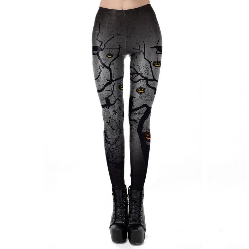Halloween night green parade street cool color pumpkin head print leggings woman
